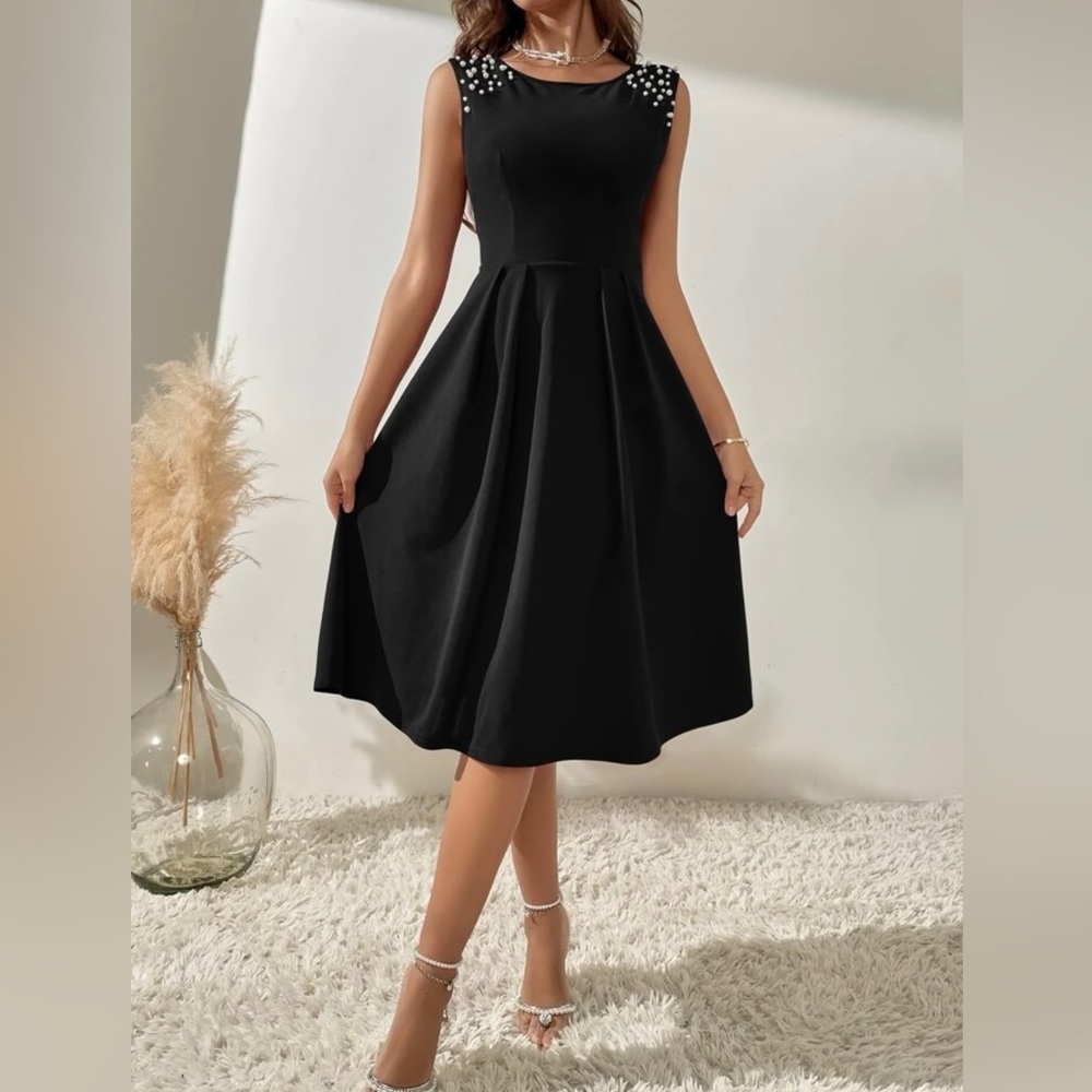SHEIN black pearl beaded A-line dress